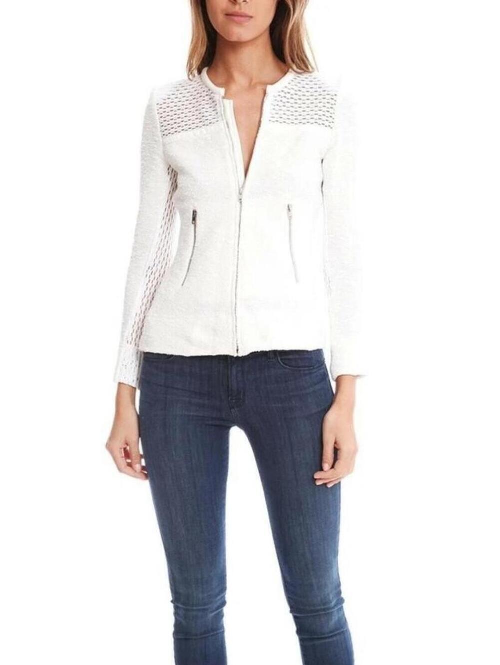 NWOT IRO Hurley white boucle knit jacket with lambskin leather trim 42 US 10